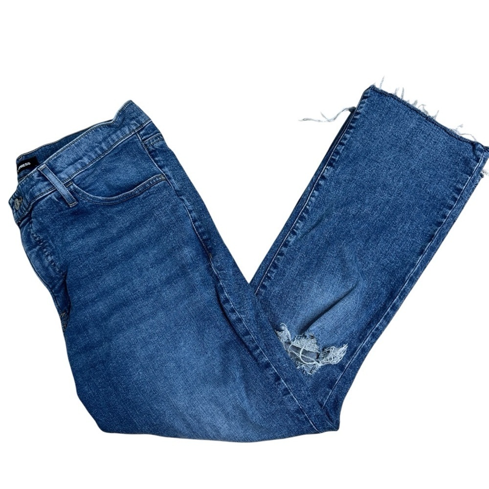 Express cropped flare high rise distressed jeans 12R